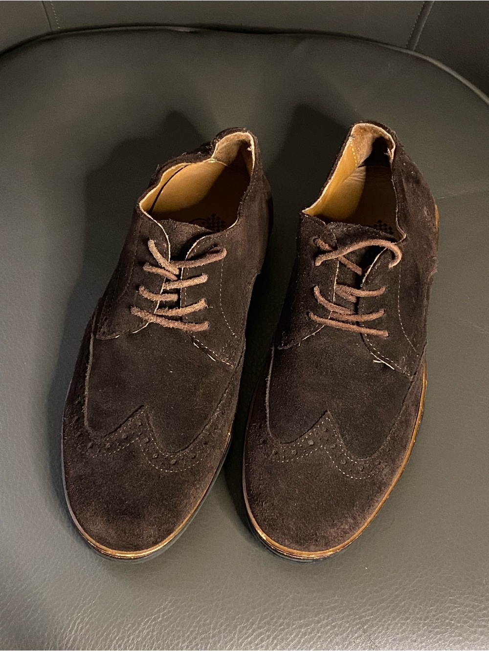 Cardiff brand Handmade Men's Brown Suede Wingtip Derby Shoes